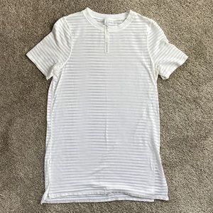 Lululemon White Sheer Striped tunic shirt, size 4.